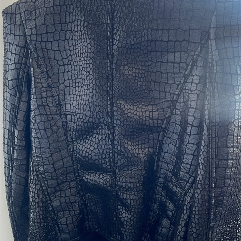 HARLOW ZEE croc print faux leather moto jacket sherpa trimed lined